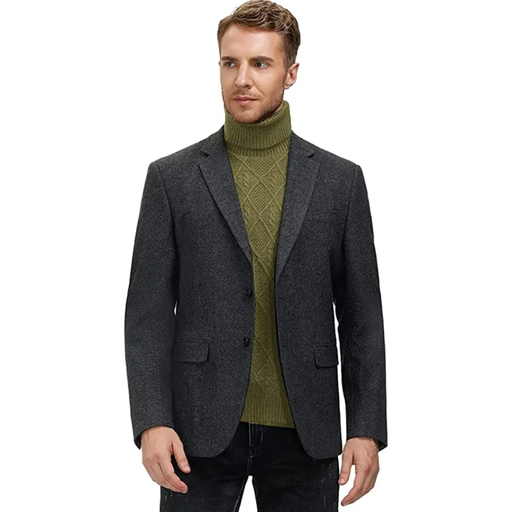 Men's Vintage Turtleneck Sweater Slim Fit Cable Knit Fisherman Sweater - Picture 3 of 5